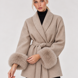 Celine | Cappotto con Cintura e Polsini in Pelliccia Sintetica