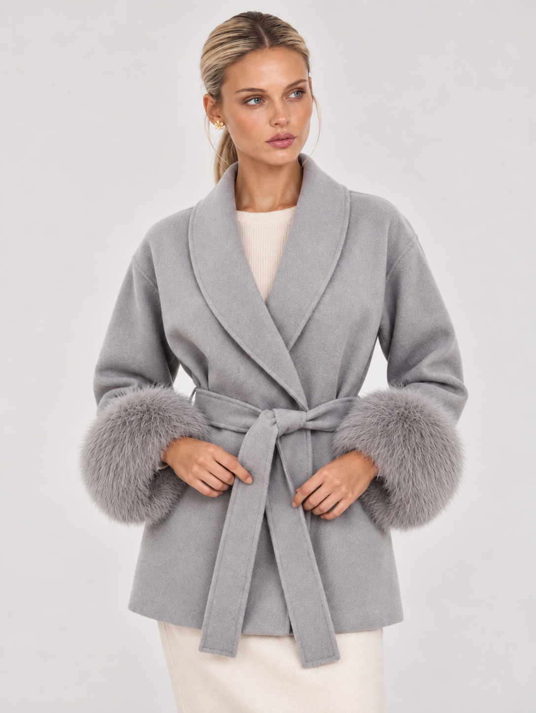 Celine | Cappotto con Cintura e Polsini in Pelliccia Sintetica