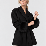 Celine | Cappotto con Cintura e Polsini in Pelliccia Sintetica