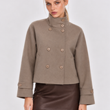 Clara | Cappotto Corto in Tessuto Misto con Collo Alto