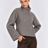 Clara | Cappotto Corto in Tessuto Misto con Collo Alto