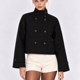 Clara | Cappotto Corto in Tessuto Misto con Collo Alto