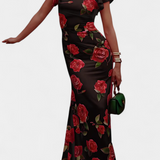 Mayra | Elegante abito qipao con stampa di rose