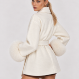 Celine | Cappotto con Cintura e Polsini in Pelliccia Sintetica