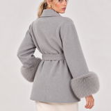 Celine | Cappotto con Cintura e Polsini in Pelliccia Sintetica