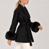 Celine | Cappotto con Cintura e Polsini in Pelliccia Sintetica