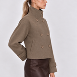 Clara | Cappotto Corto in Tessuto Misto con Collo Alto