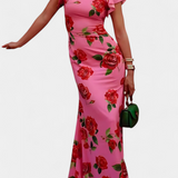 Mayra | Elegante abito qipao con stampa di rose
