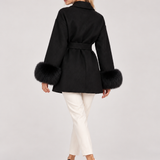 Celine | Cappotto con Cintura e Polsini in Pelliccia Sintetica