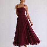 Louise | Abito midi ad A in pizzo con schiena allacciata
