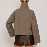 Clara Cappotto Corto in Tessuto Misto con Collo Alto - Kaki