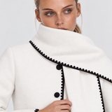 Nellie Cappotto a Mantella in Lana con Profili a Contrasto - Bianco Brillante