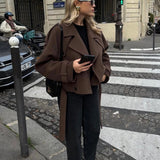 Camille | Giacca Trench Corta in Tessuto Misto Marrone