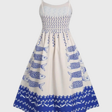 Maricela | Abito vintage con spalline e stampa sardine