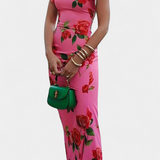 Mayra | Elegante abito qipao con stampa di rose